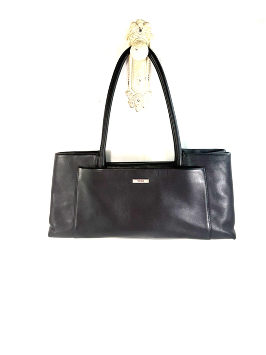 Tumi Handbags - vintage TUMI OLD MONEY black leather shoulder tote bag east-west structured
